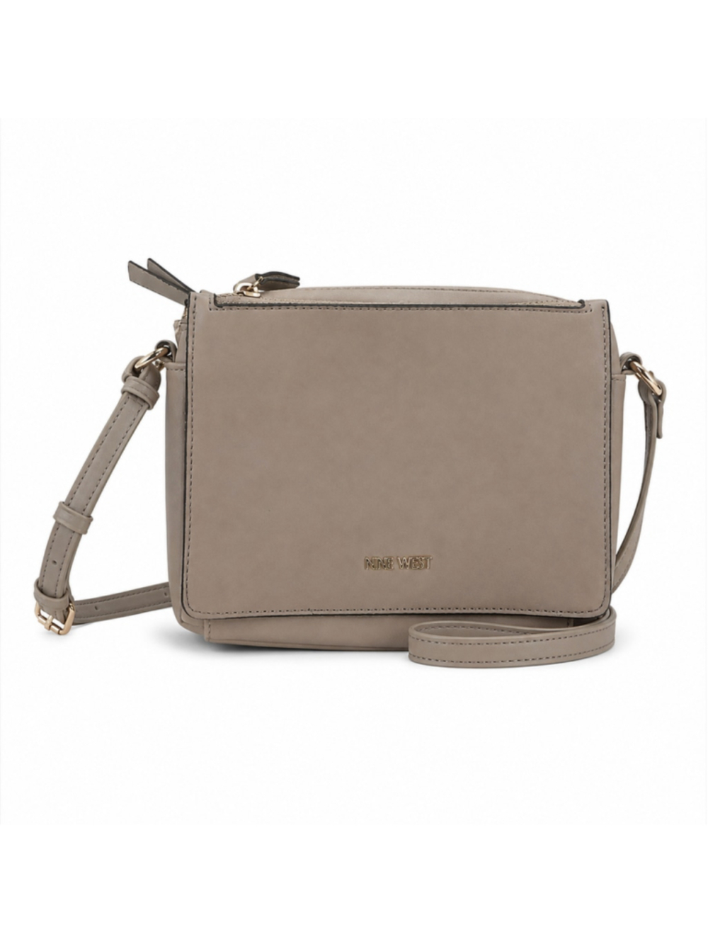Nine West Taupe Crossbody Bag Triple Zip Compartments Adjustable Strap NWOT